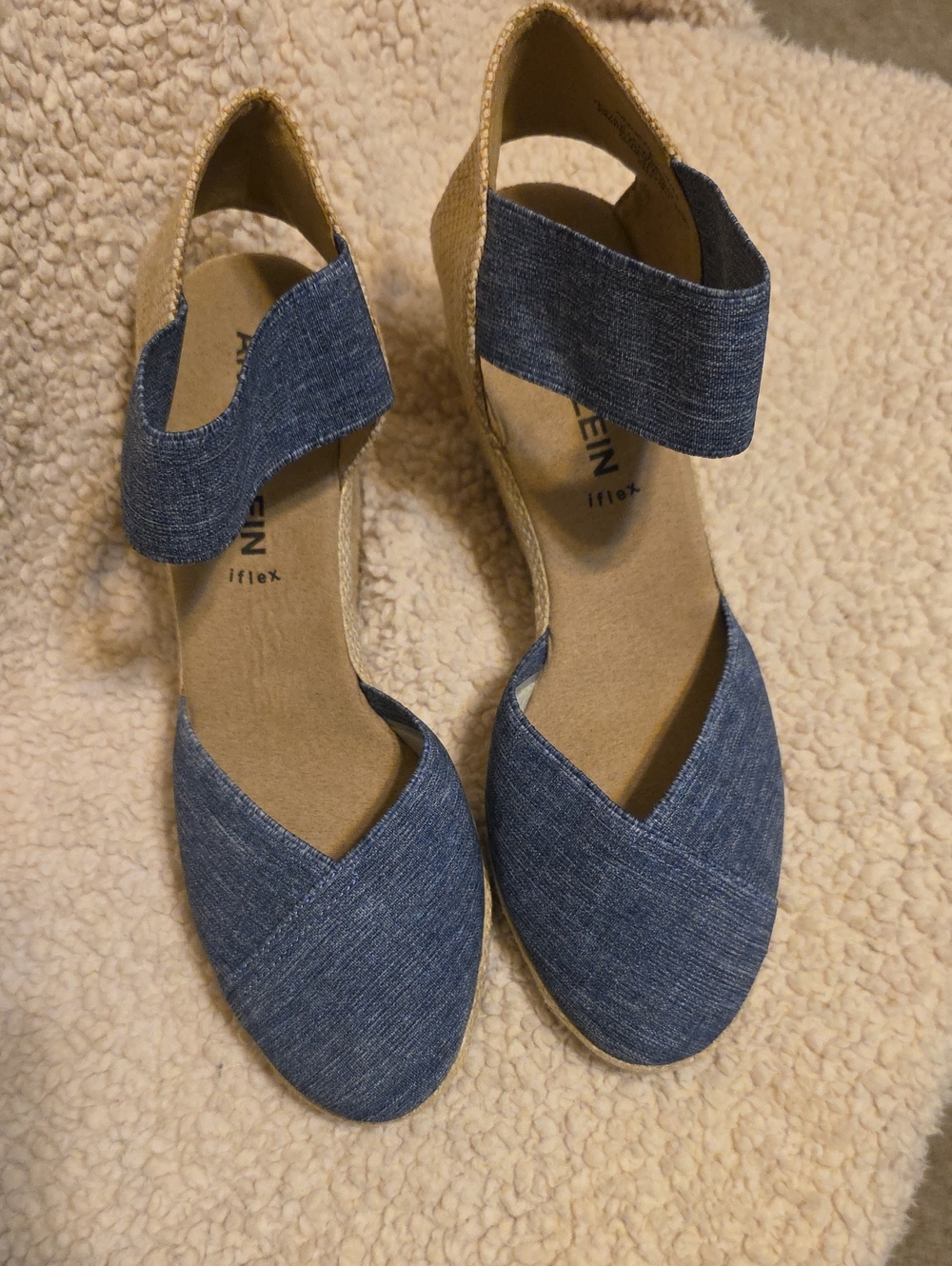 Anne Klein iFlex Denim Espadrille Wedge Sandals Women's Size 8 Blue Comfort